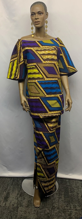 African-Off-Shoulder-Teal-Purple-Skirt-Set