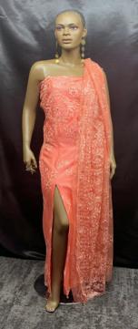 African Peach Lace Long Dress