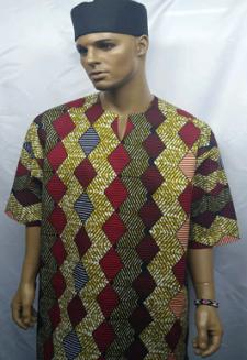 African-Shirt--Burgundy-Print