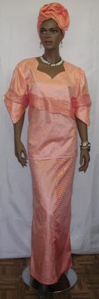 African Dress- Peach George Two-Toned Skirt Set