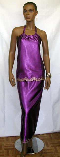 African Elegant Purple Satin Skirt Set