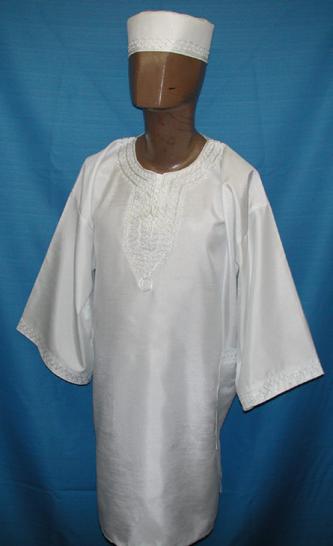 African Shirt- White and Silver Dashiki Shirt w/Hat