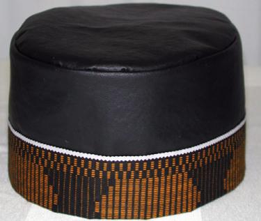 Africa Hat- Plain Black Leather Hat w/ Gold Trim.