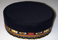 African Hat-  Kente Trim Black  Kufi or Hat For Men