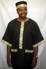 African Shirt- Black and White Mud Cloth Print Trim Dashiki